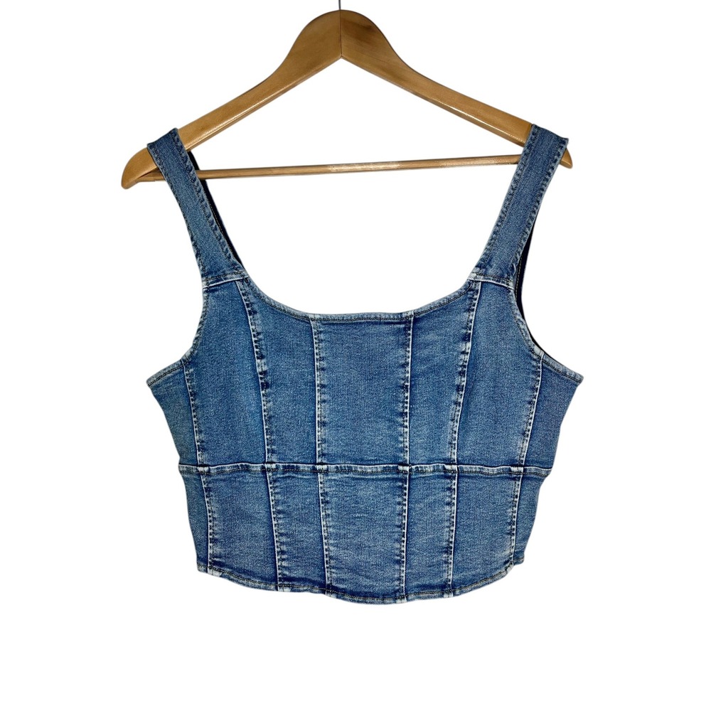 Happily Grey XL Denim Corset Crop Top NWT Medium Wash Zip Front Bustier Tank - Picture 2 of 7